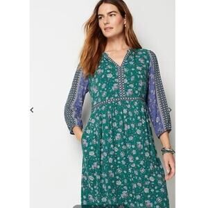 J.Jill A-Line Mixed Print Peasant Floral Long-Sleeve Dress Medium